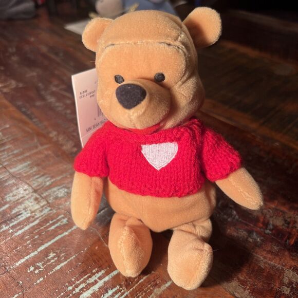 DISNEY "CUPID EEYORE" and "POOH WITH RED SWEATER" Bean Bag Plush New W/ Tags Vtg - Picture 2 of 11